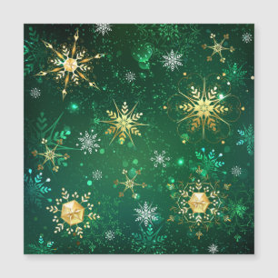 Xmas Golden Snowflakes on Green Background