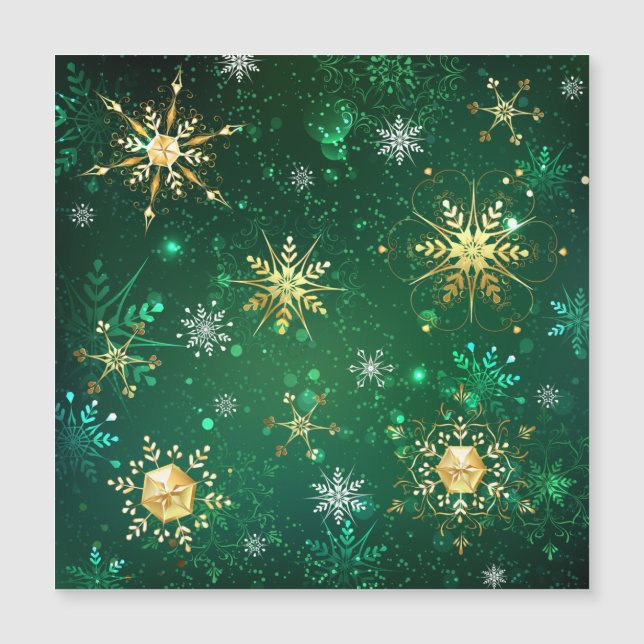 Xmas Golden Snowflakes on Green Background (Front)