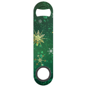 Xmas Golden Snowflakes on Green Background