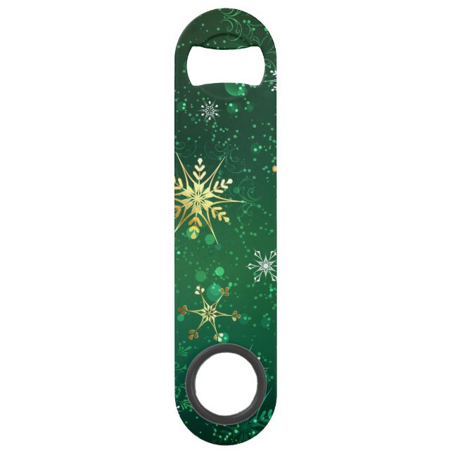 Xmas Golden Snowflakes on Green Background (Front)