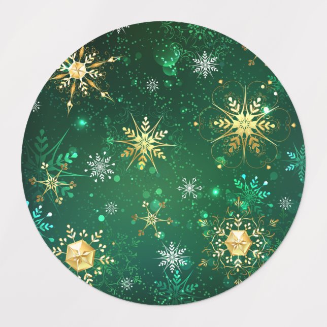 Xmas Golden Snowflakes on Green Background (Design 1)