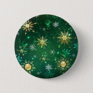 Xmas Golden Snowflakes on Green Background 6 Cm Round Badge