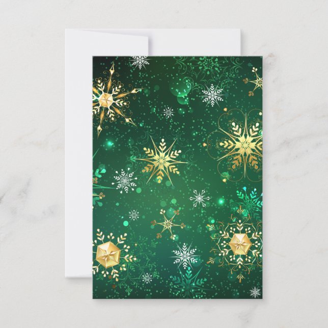 Xmas Golden Snowflakes on Green Background Announcement (Front)