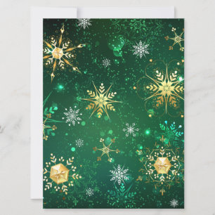 Xmas Golden Snowflakes on Green Background Announcement