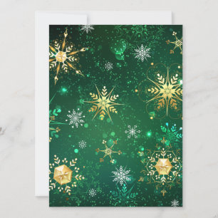 Xmas Golden Snowflakes on Green Background Announcement