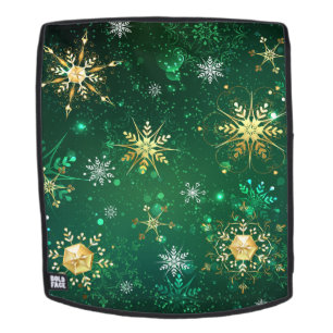 Xmas Golden Snowflakes on Green Background Backpack