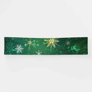 Xmas Golden Snowflakes on Green Background Banner