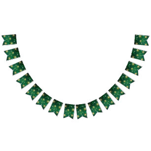 Xmas Golden Snowflakes on Green Background Bunting