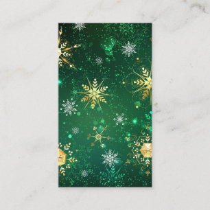 Xmas Golden Snowflakes on Green Background Business Card