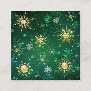 Xmas Golden Snowflakes on Green Background Calling Card
