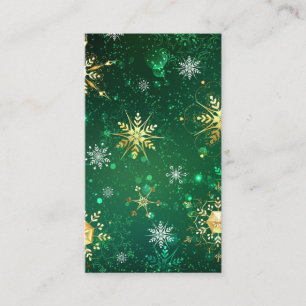 Xmas Golden Snowflakes on Green Background Calling Card
