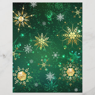 Xmas Golden Snowflakes on Green Background Custom Letterhead