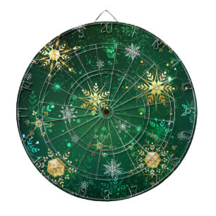Xmas Golden Snowflakes on Green Background Dartboard