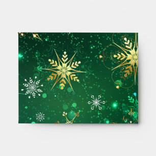Xmas Golden Snowflakes on Green Background Envelope