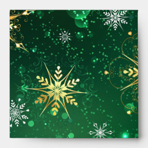 Xmas Golden Snowflakes on Green Background Envelope