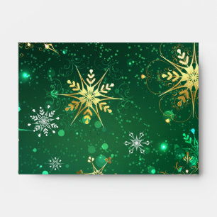 Xmas Golden Snowflakes on Green Background Envelope