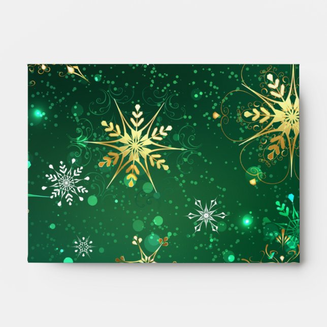 Xmas Golden Snowflakes on Green Background Envelope (Front)