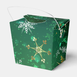 Xmas Golden Snowflakes on Green Background Favour Box