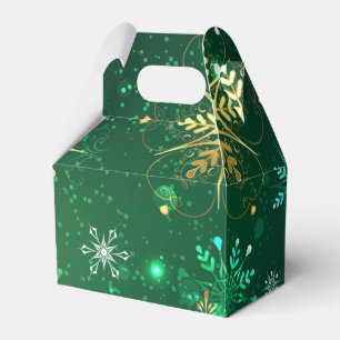 Xmas Golden Snowflakes on Green Background Favour Box
