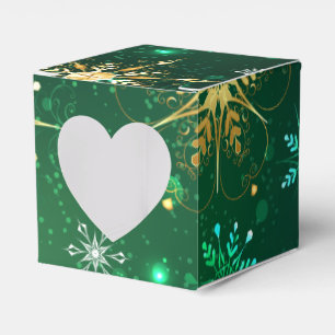 Xmas Golden Snowflakes on Green Background Favour Box