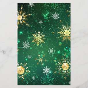 Xmas Golden Snowflakes on Green Background Flyer