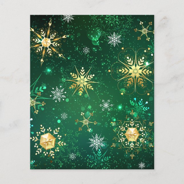 Xmas Golden Snowflakes on Green Background Flyer (Front)