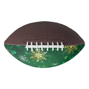 Xmas Golden Snowflakes on Green Background Football