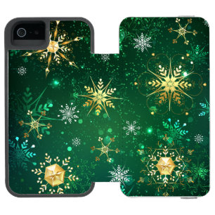 Xmas Golden Snowflakes on Green Background Incipio Watson™ iPhone 5 Wallet Case