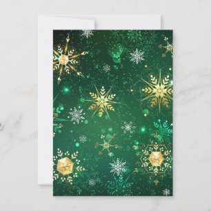 Xmas Golden Snowflakes on Green Background Invitation