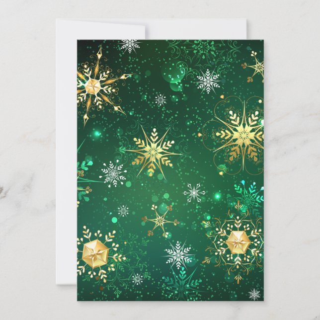 Xmas Golden Snowflakes on Green Background Invitation (Front)