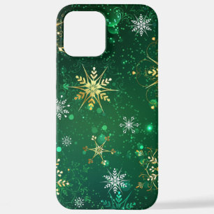Xmas Golden Snowflakes on Green Background iPhone 12 Pro Max Case