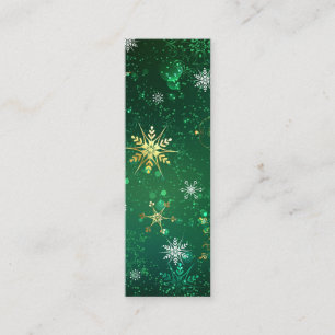 Xmas Golden Snowflakes on Green Background Mini Business Card