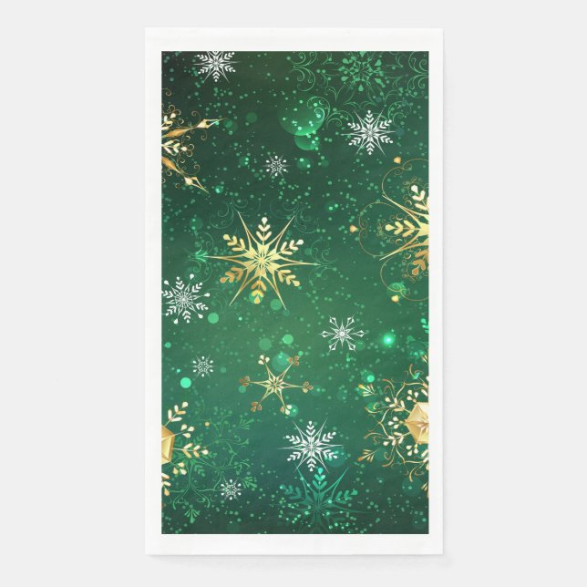 Xmas Golden Snowflakes on Green Background Napkin (Front)