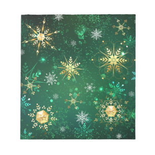 Xmas Golden Snowflakes on Green Background Notepad