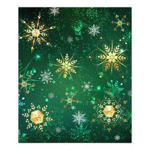 Xmas Golden Snowflakes on Green Background Photo Print