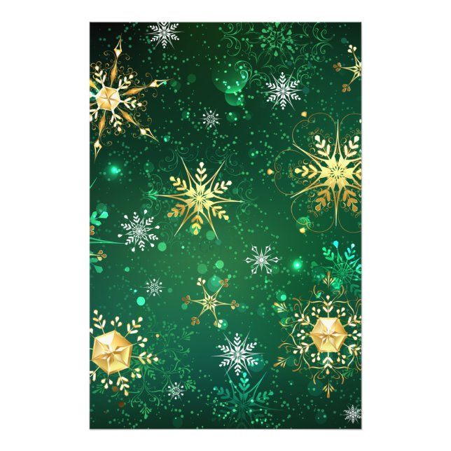 Xmas Golden Snowflakes on Green Background Photo Print (Front)