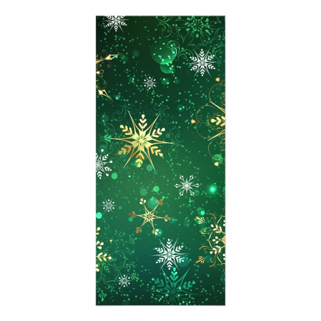 Xmas Golden Snowflakes on Green Background Rack Card (Front)