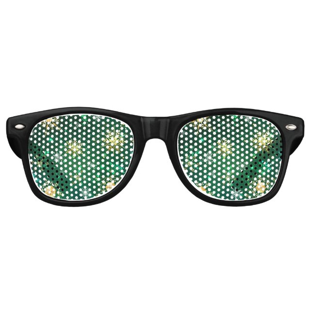 Xmas Golden Snowflakes on Green Background Retro Sunglasses (Front)