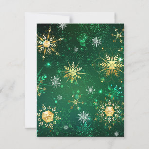 Xmas Golden Snowflakes on Green Background RSVP Card