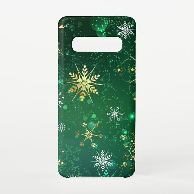 Xmas Golden Snowflakes on Green Background Samsung Galaxy Case (Back)