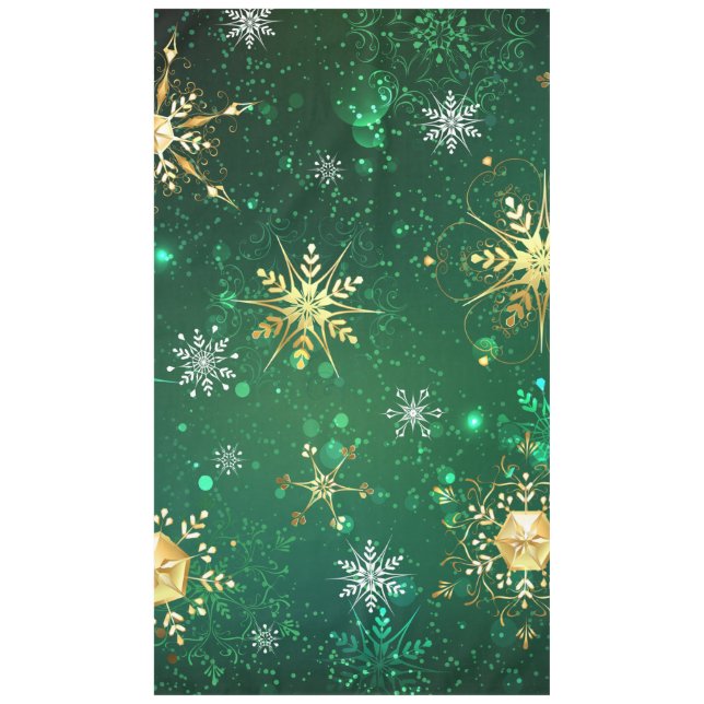 Xmas Golden Snowflakes on Green Background Tablecloth (Front)