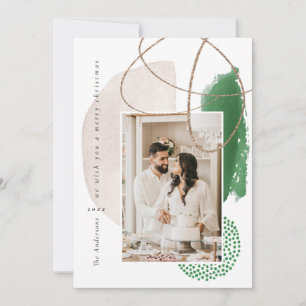 Xmas Green Modern Geometric Photo Holiday Card