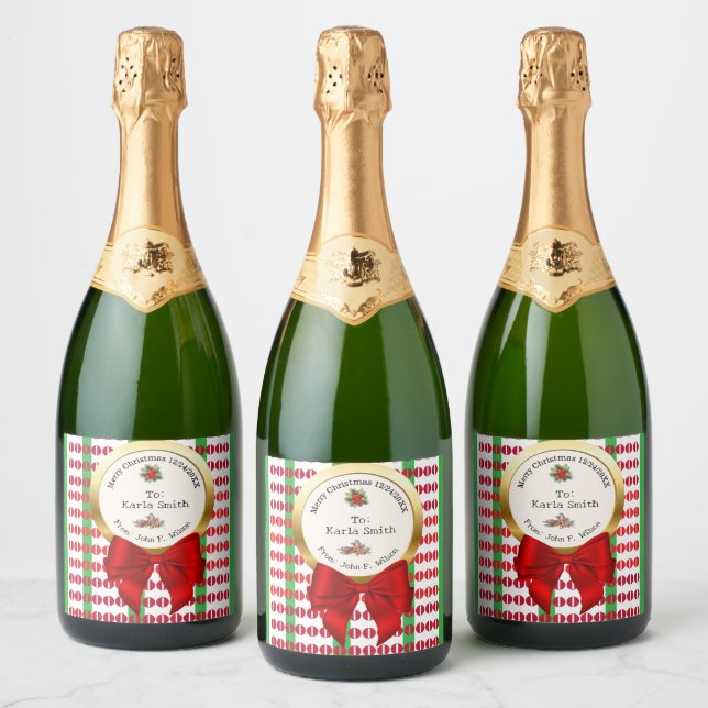 XMAS green & red numbers zero original Sparkling Wine Label (Bottles)
