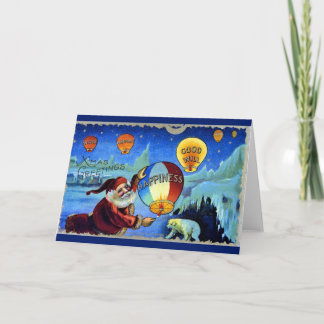 Xmas Greetings - Santa Hot Air Balloons Holiday Card