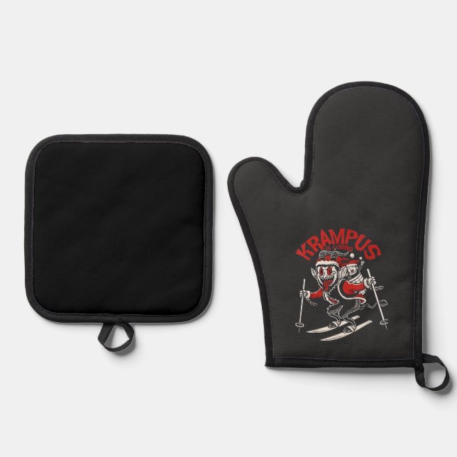 Xmas Gruss Vom Krampus Christmas Devil  Oven Mitt & Pot Holder Set (Front)