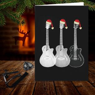 Xmas Guitar Santa Black and White  Card