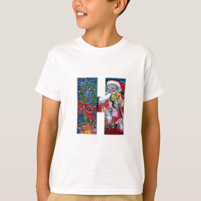 XMAS H LETTER /SANTA  CLAUS WITH VIOLIN MONOGRAM T-Shirt (Front)