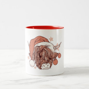 Xmas Highland Cow - Christmas Farm Life Two-Tone Coffee Mug