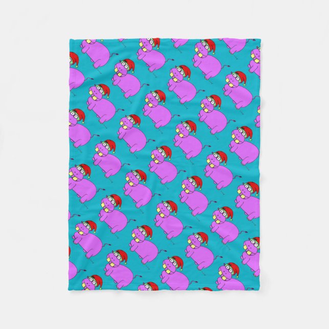 Xmas Hippo Blue Fleece Blanket (Front)