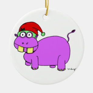Xmas Hippo Circle Ornament - Green